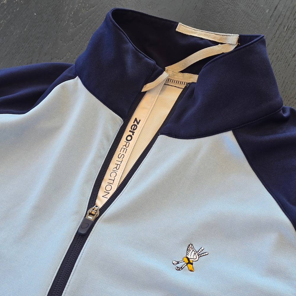Zero Restriction Mens Quarter Zip Winged Foot Golf Club Logo Pullover Blue Small